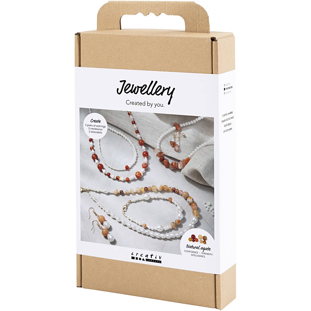 DIY Kit Smykker, beige, brændt orange, hvid perlemor, 1 pk. - Image 3