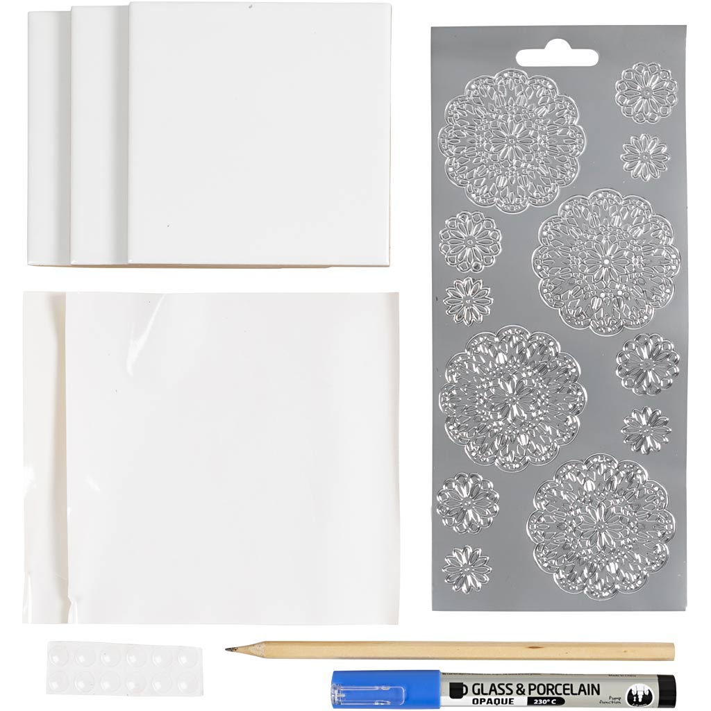 Mini DIY Kit Dekoration, Porcelæns coasters, blå, 1 pk. - Image 4