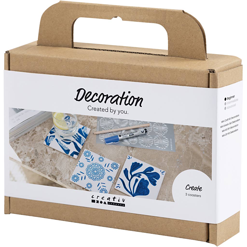 Mini DIY Kit Dekoration, Porcelæns coasters, blå, 1 pk. - Image 3