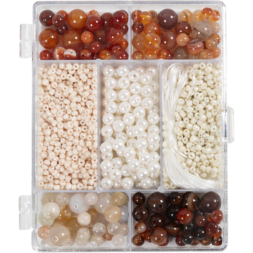 DIY Mix Smykker, Agater, str. 2,6-10 mm, hulstr. 0,8-1,8 mm, ca. 1480 stk., ass. farver, 1 pk.