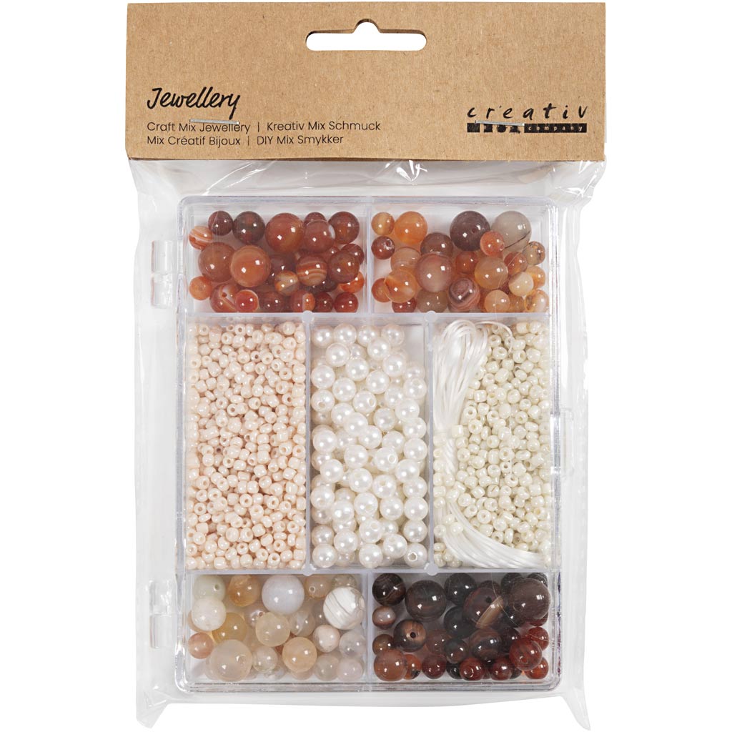 DIY Mix Smykker, Agater, str. 2,6-10 mm, hulstr. 0,8-1,8 mm, ca. 1480 stk., ass. farver, 1 pk. - Image 2