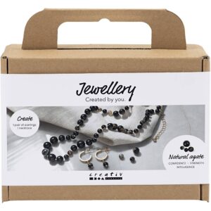Mini DIY Kit Smykker, Halskæde og øreringe, sort, hvid, 1 pk.