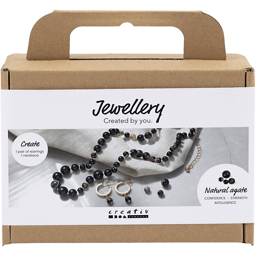 Mini DIY Kit Smykker, Halskæde og øreringe, sort, hvid, 1 pk.