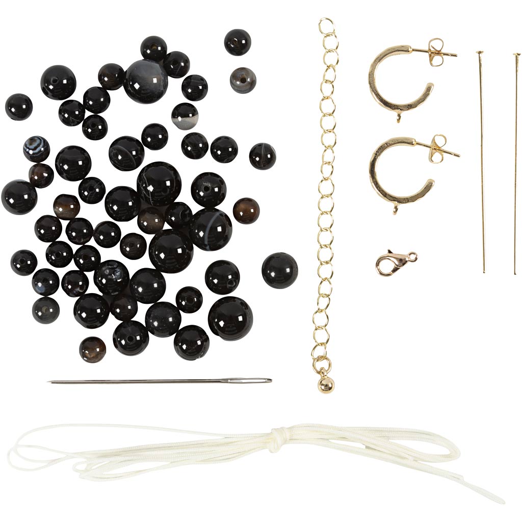 Mini DIY Kit Smykker, Halskæde og øreringe, sort, hvid, 1 pk. - Image 4