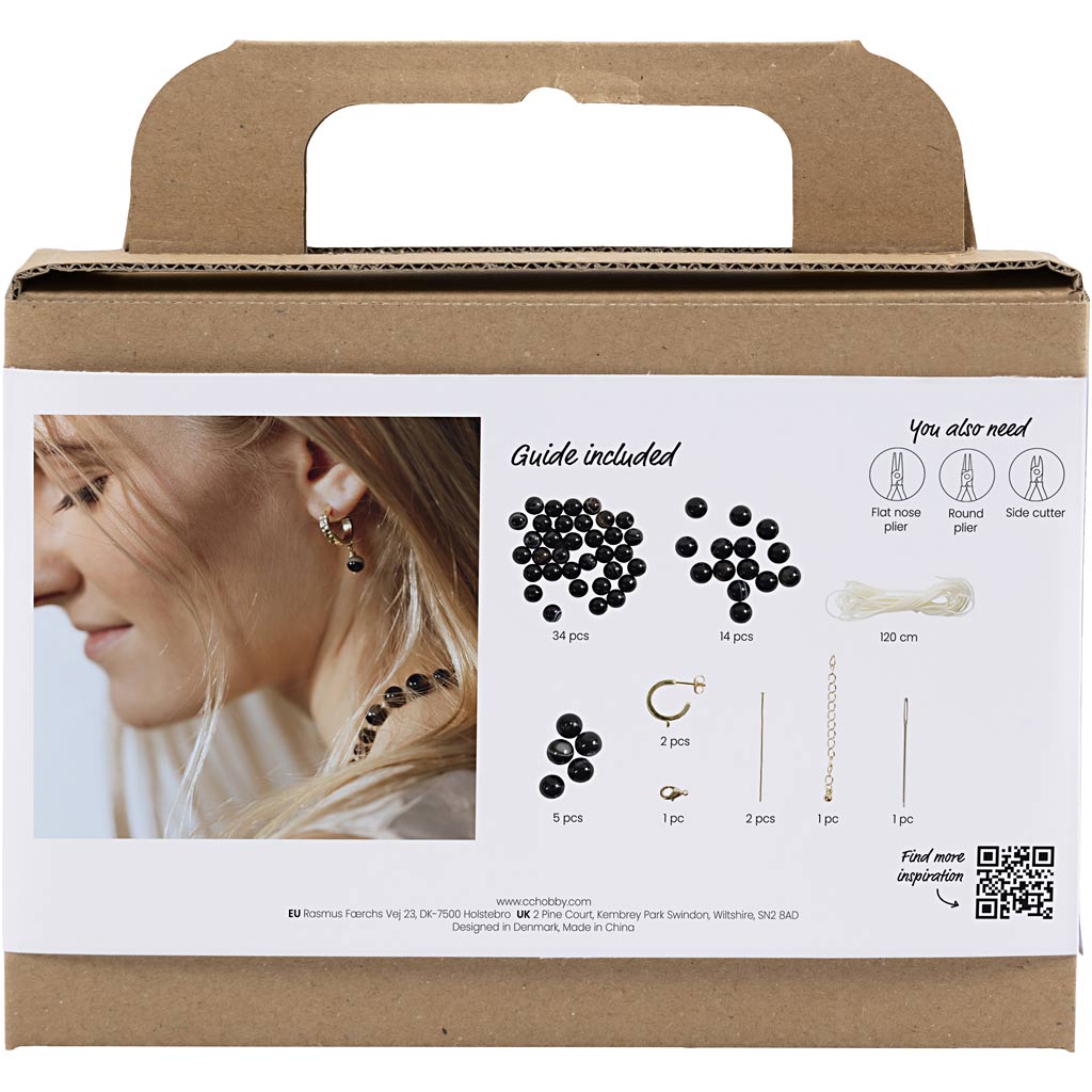 Mini DIY Kit Smykker, Halskæde og øreringe, sort, hvid, 1 pk. - Image 2