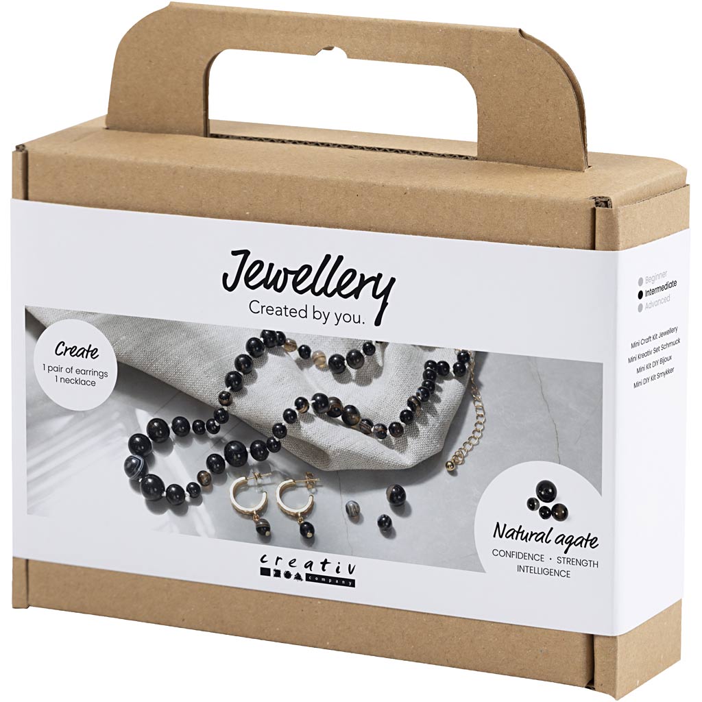 Mini DIY Kit Smykker, Halskæde og øreringe, sort, hvid, 1 pk. - Image 3