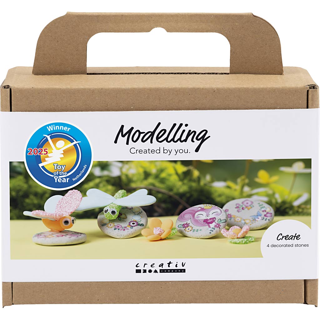 Mini DIY Kit Modellering, Sten med insekt, grå, lys pink, lys turkis, 1 pk.
