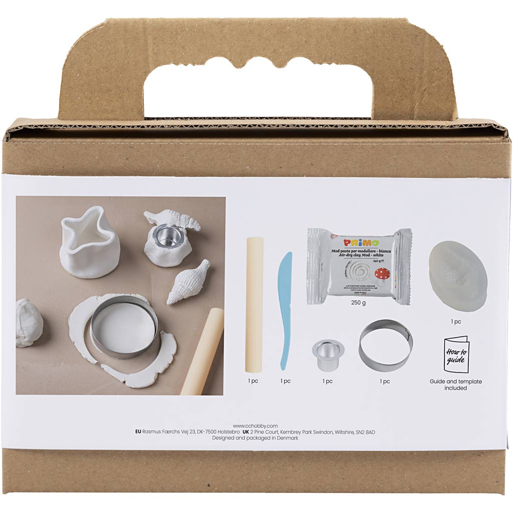Mini DIY Kit Modellering, Lysestager med konkylier, off white, 1 pk. - Image 2
