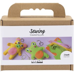 Mini DIY Kit Syning, Frø og bamse, ass. farver, 1 pk.