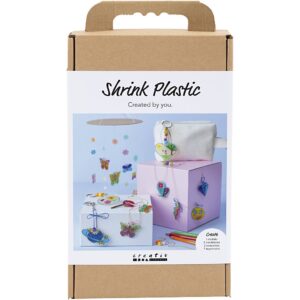DIY Kit Krympeplast, Uro, halskæde, armbånd, nøgleringe, ass. farver, 1 pk.