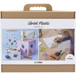 Gruppe DIY Kit Krympeplast, Uro, halskæde, armbånd, nøgleringe, ass. farver, 1 pk.