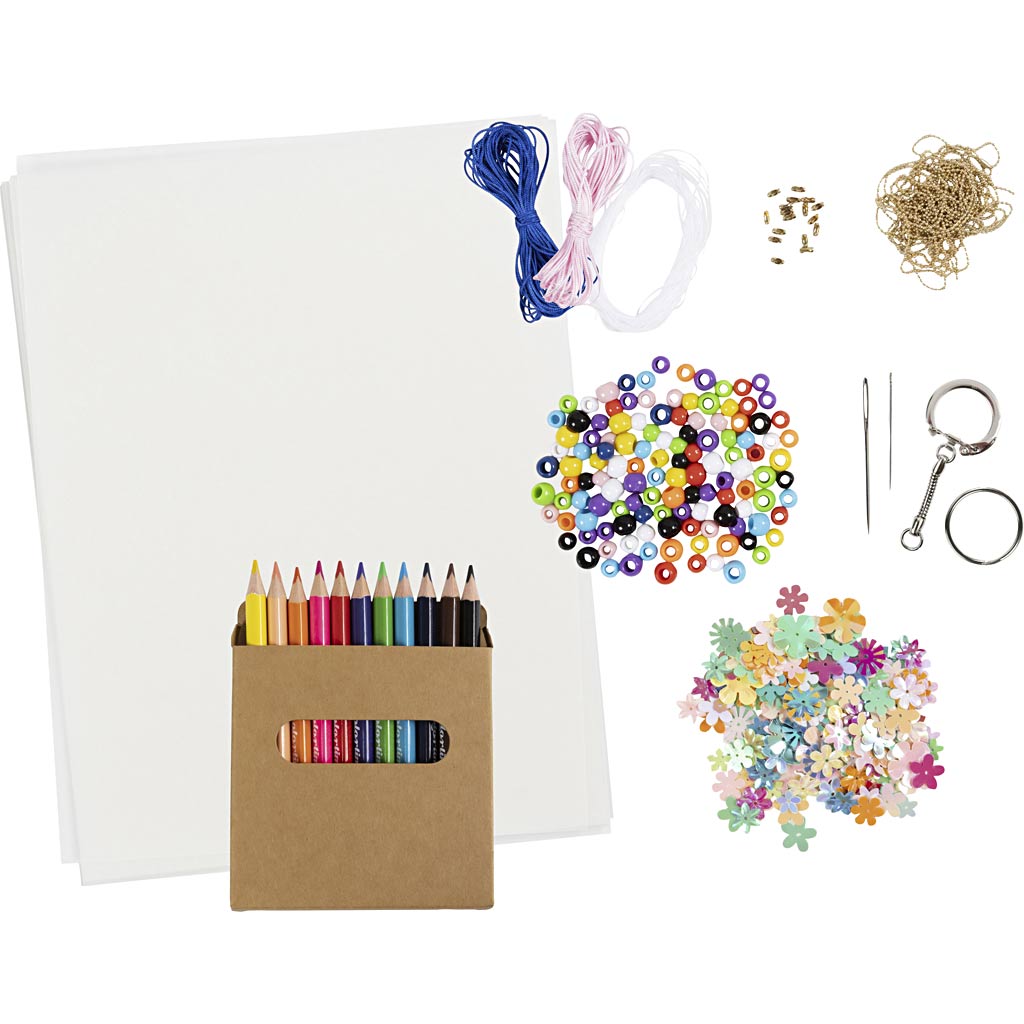 Gruppe DIY Kit Krympeplast, Uro, halskæde, armbånd, nøgleringe, ass. farver, 1 pk. - Image 4