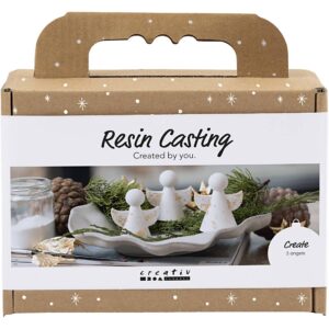 Mini DIY Kit Resinstøbning, Engle, guld metal, hvid, 1 pk.