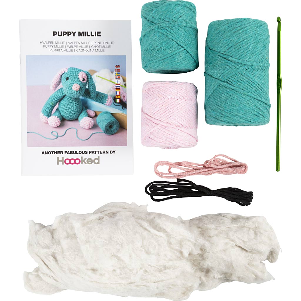 DIY Kit Amigurumi, Hundehvalp, pastelpink, mørk turkis, 1 pk. - Image 4