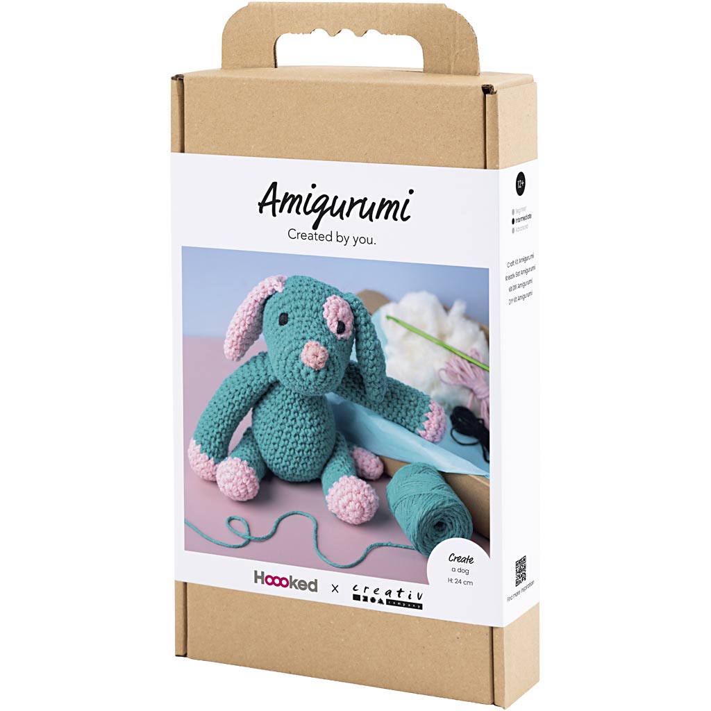 DIY Kit Amigurumi, Hundehvalp, pastelpink, mørk turkis, 1 pk. - Image 3