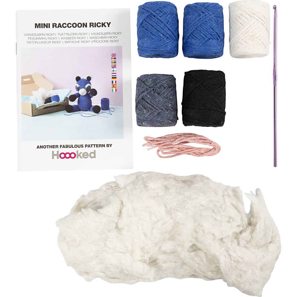 DIY Kit Amigurumi, Vaskebjørn, sort, blå, 1 pk. - Image 4