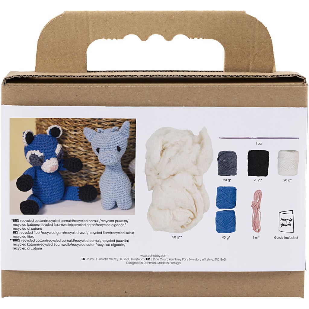 DIY Kit Amigurumi, Vaskebjørn, sort, blå, 1 pk. - Image 2