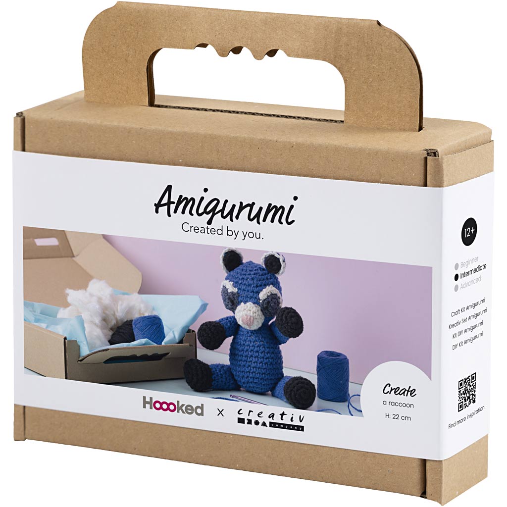 DIY Kit Amigurumi, Vaskebjørn, sort, blå, 1 pk. - Image 3