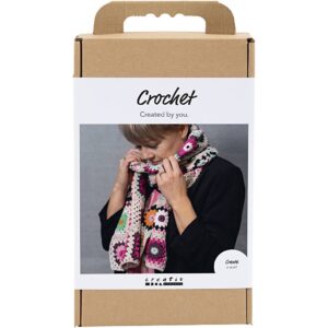 DIY Kit Hækle, Halstørklæde, crème, varme farver, 1 pk.